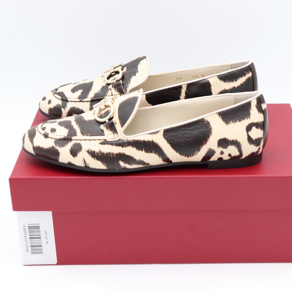 NIB Salvatore Ferragamo Trifoglio Gancini Bit Leopard Print Loafers Flats - Picture 5 of 16